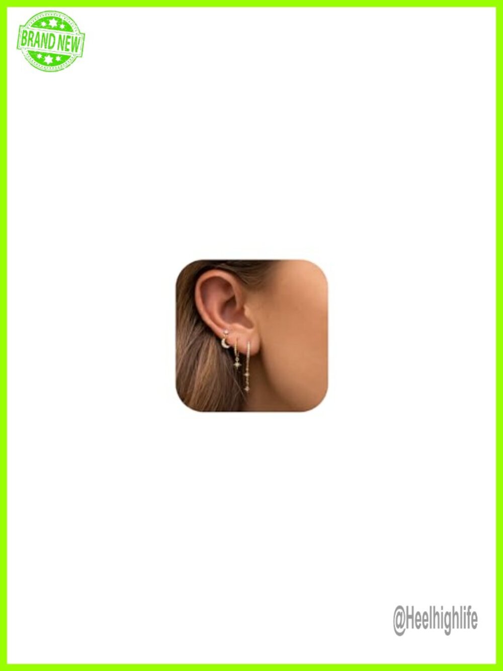 14K Gold Plated Stud Hoop Earrings Set 3 Pairs CZ Dainty Huggie Cartilage